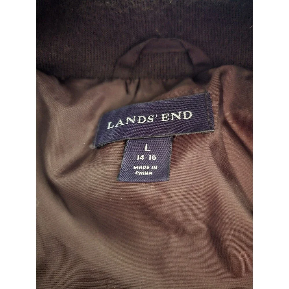 Lands' End Girls Puffer Down Jacket Coat Hooded Quilted Size L 14-16 Brown